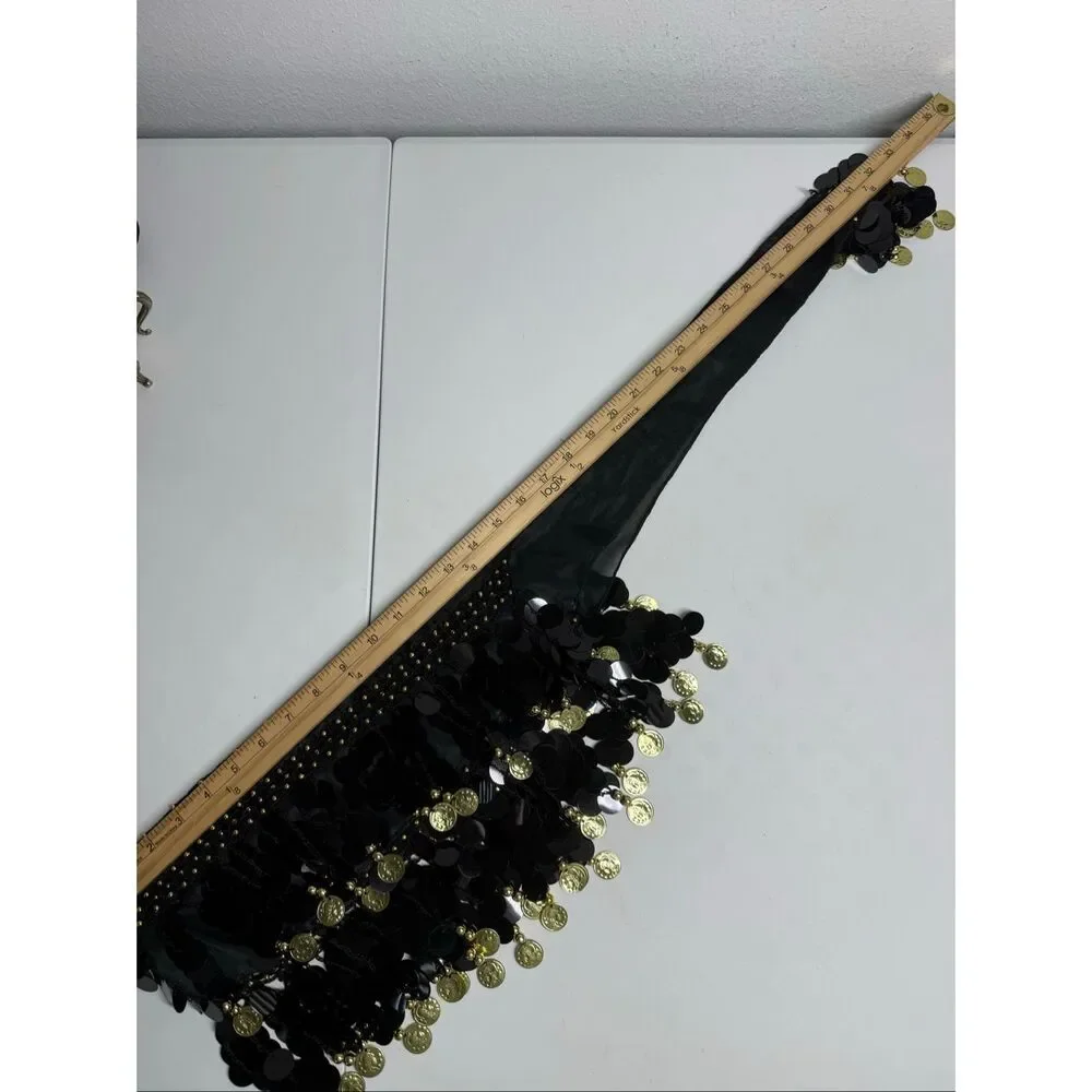 Vintage Belly Dance Hip Skirt Scarf Wrap Belt 2 Rows Gold Color Coins